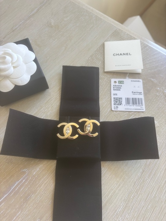 CHANEL Jewelry - CHANEL Gold CC Logo Crystal Accent Earrings